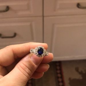 New! Sterling silver sapphire/diamond SZ 7